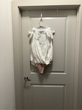 White Tie-Shoulder Amanda Uprichard Amari Bodysuit NWT Size M